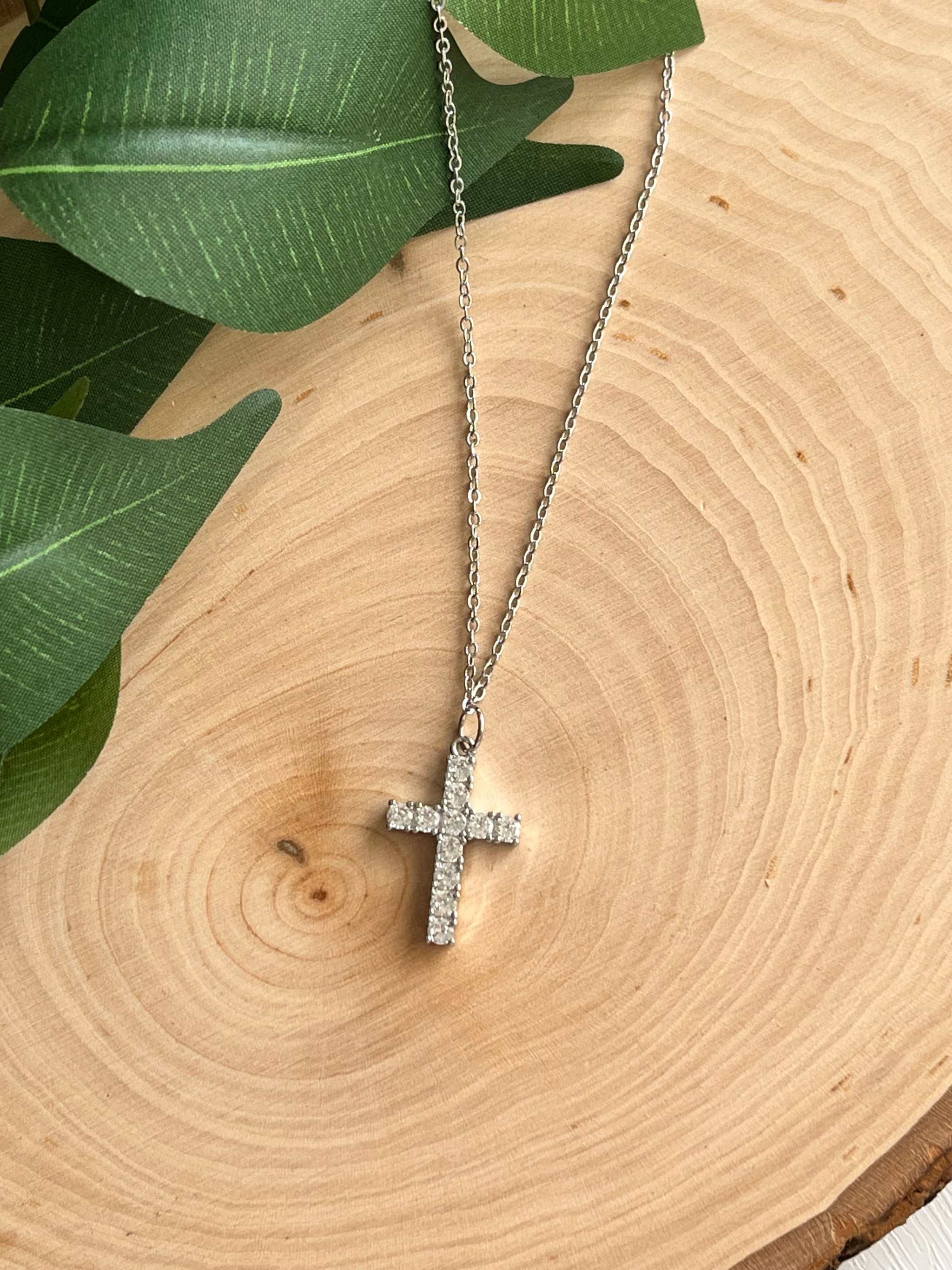 Silver Necklace Cross Pendant 18" Christian Jewelry